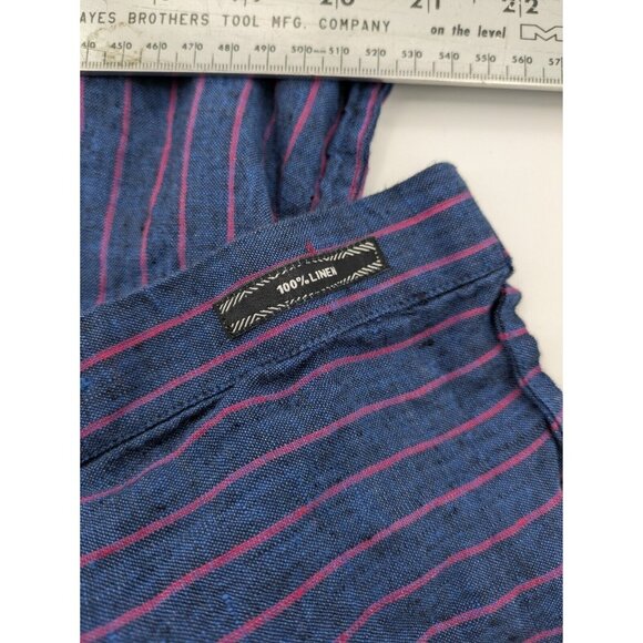 ZF Button‎ Up Shirt Men's XXLarge Blue Purple Striped 100% Linen Casual - Picture 4 of 10